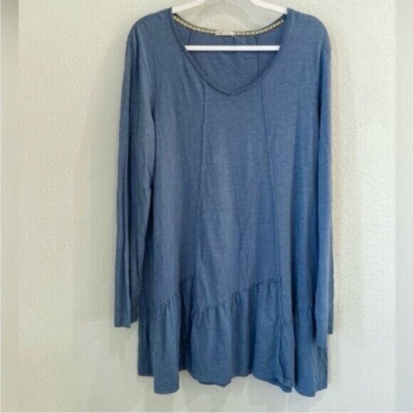 Mod-o-doc Boho Asymmetrical Long Blue Top Casual Lagenlook Relaxed Tunic Top - Picture 1 of 6